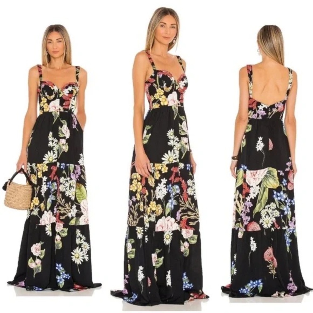 Agua Bendita Floral Maxi Dress - Black, Red, Yellow, Green